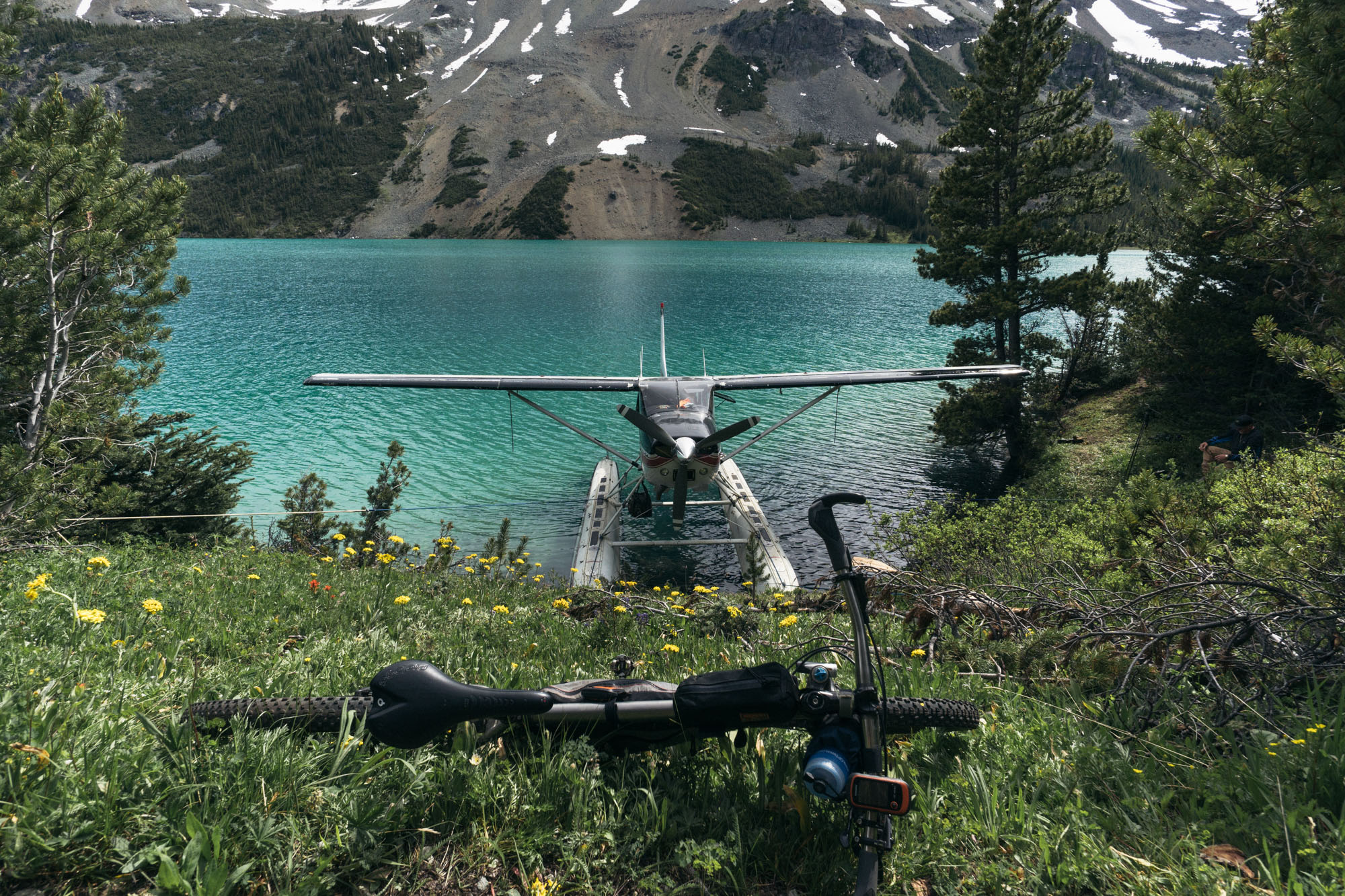 One of only a few people I saw on the trail was Rocky, a "semi-retired" float plane pilot. He had been camping, hiking, and fishing around this spot on Warner Lake for a couple of days. I dig that retirement plan. Rocky is in the frame, just hiding.