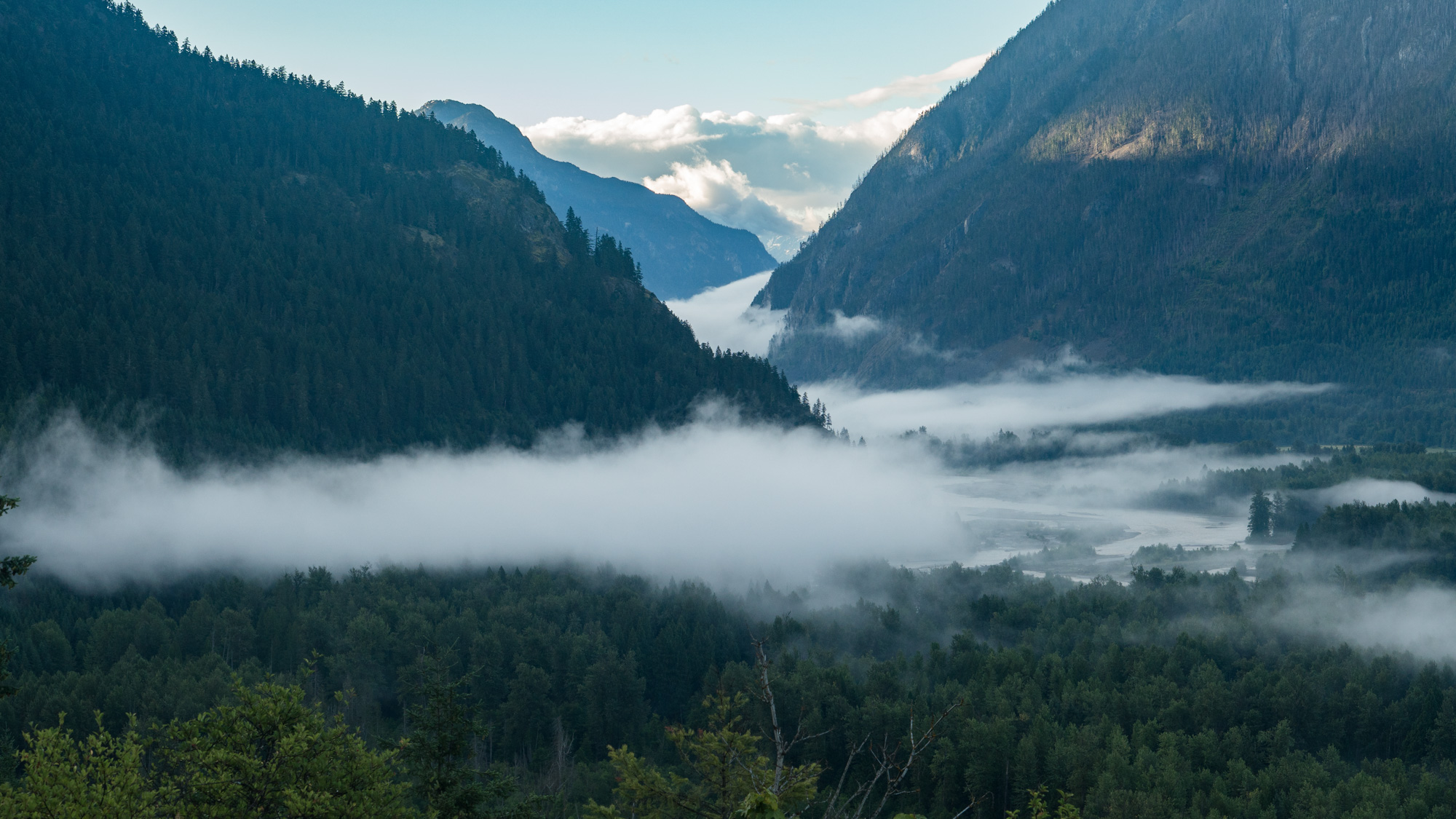 The fog rolling through Pemberton Valley above the Lillooet River was incredible to see in real time. I tried to do a time lapse, but I could not keep my lens from fogging.